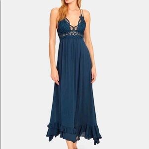 FP One Navy Maxi Dress Lace Crochet Bohemian Festival‎ Sleeveless S